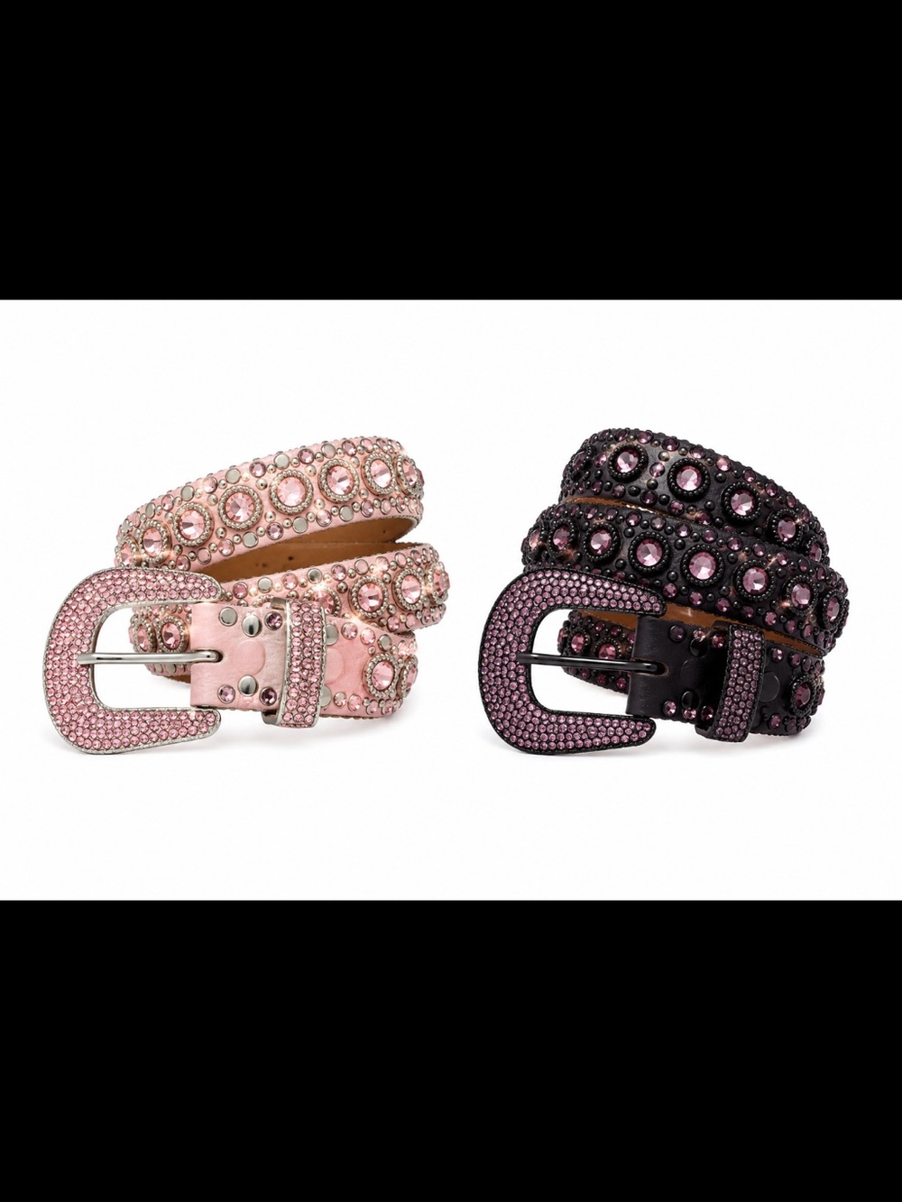 2 Kippy's Pink and Black Studded Belts Real genuine leather size 30 Small